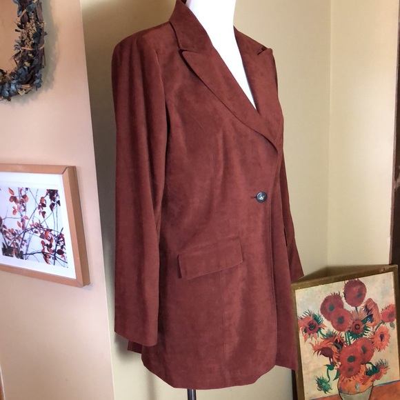 HUGO BUSCATI Size 6 Extra-Long Blazer Microfiber Cinnamon Brown Career Casual EU - Picture 3 of 11